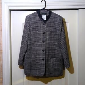 Harve Benard Black Plaid Wool Faux Suede Mandarin Collar Vintage Jacket Sz 10